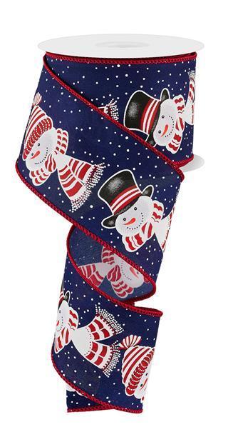 Navy Red Black White - Snowman Wired Edge Ribbon - ( 2-1/2 Inch | 10 Yards ) BBCrafts.com