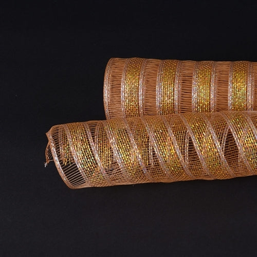 Old Gold - Deco Mesh Eyelash Metallic Stripes - (21 Inch x 10 Yards) BBCrafts.com