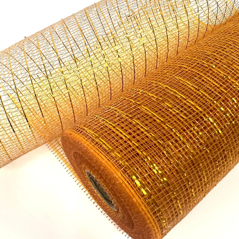 Old Gold - Deco Mesh Wrap Metallic Stripes - ( 10 Inch x 10 Yards ) BBCrafts.com