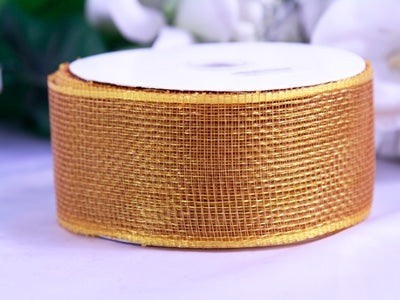 Old Gold - Floral Mesh Ribbon - ( 2 - 1/2 Inch x 25 Yards ) BBCrafts.com