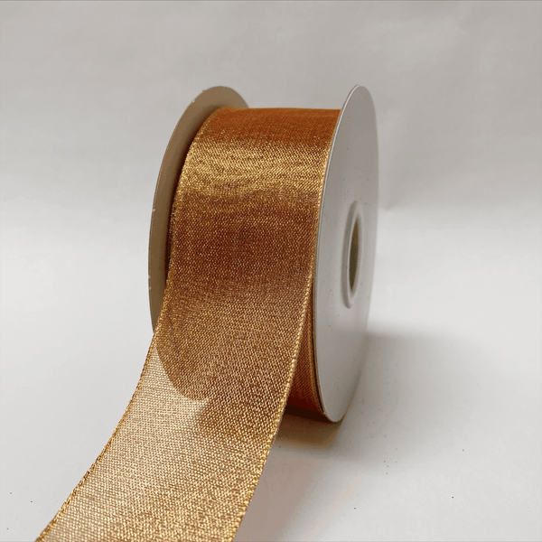 Old Gold Metallic Two Tone - Organza Ribbon Thick Wire Edge 25 Yards - ( W: 1 - 1/2 Inch | L: 25 Yards ) BBCrafts.com