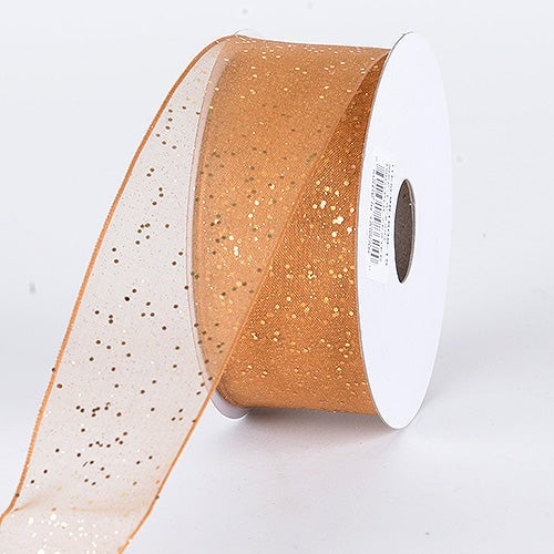 Old Gold - Organza Ribbon with Glitters Wired Edge - ( W: 5/8 Inch | L: 25 Yards ) BBCrafts.com