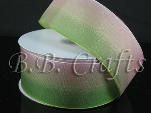 Ombre Ribbon Wired Edge Green Peach ( W: 1 - 1/2 Inch | L: 25 Yards ) BBCrafts.com