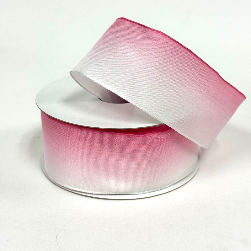 Ombre Ribbon Wired Edge Pink White ( W: 1 - 1/2 Inch | L: 25 Yards ) BBCrafts.com