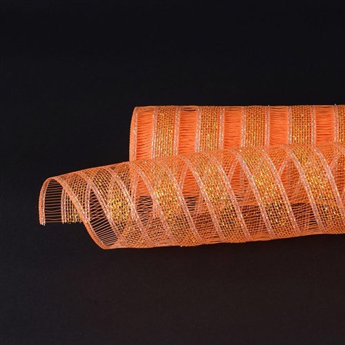 Orange - Deco Mesh Eyelash Metallic Stripes - (10 Inch x 10 Yards) BBCrafts.com