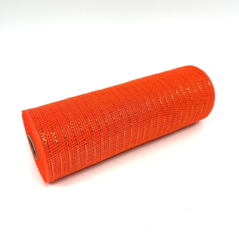 Orange - Deco Mesh Wrap Metallic Stripes - ( 10 Inch x 10 Yards ) BBCrafts.com