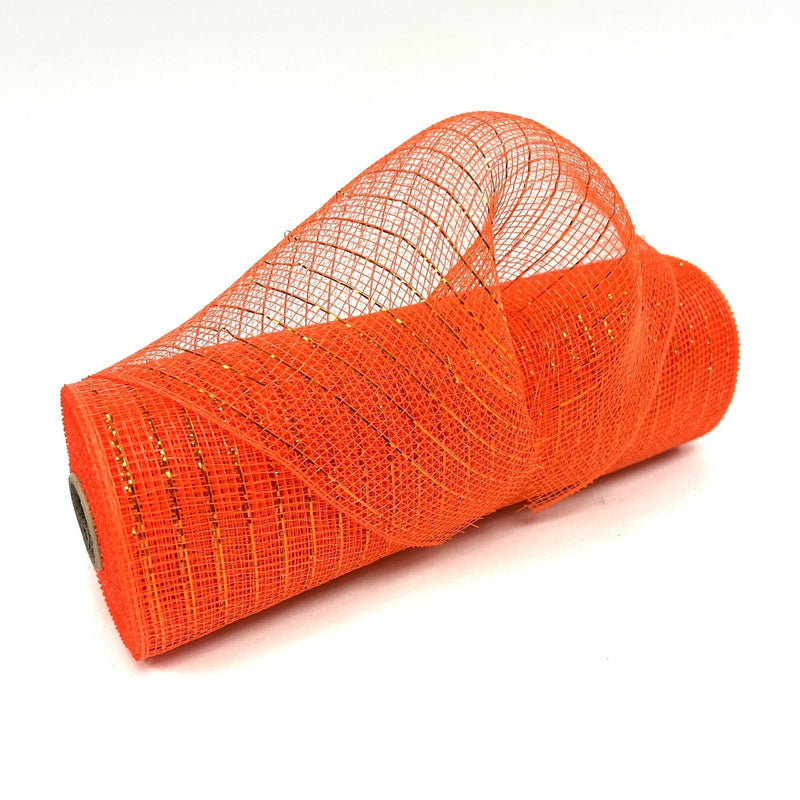 Orange - Deco Mesh Wrap Metallic Stripes - ( 10 Inch x 10 Yards ) BBCrafts.com