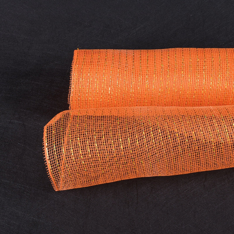 Orange - Deco Mesh Wrap Metallic Stripes - ( 10 Inch x 10 Yards ) BBCrafts.com
