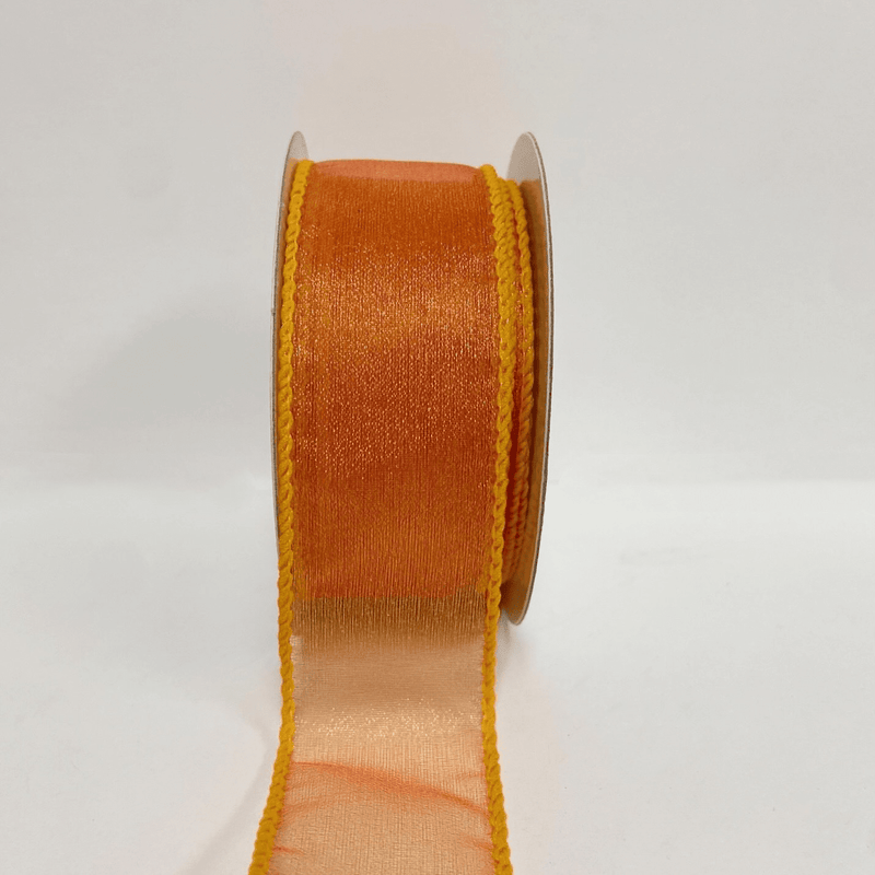 Orange Gold Two Tone - Organza Ribbon Thick Wire Edge - ( W: 1 - 1/2 Inch | L: 10 Yards ) BBCrafts.com