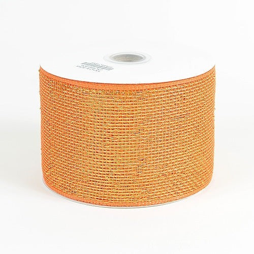 Orange - Metallic Deco Mesh Ribbons - ( 4 Inch x 25 Yards ) BBCrafts.com