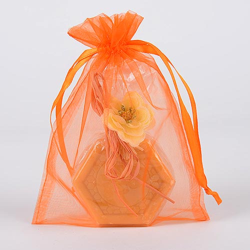 Orange - Organza Bags - ( 5 x 6.5-7 Inch - 10 Bags ) BBCrafts.com