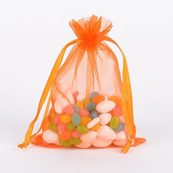 Orange - Organza Bags - ( 6x15 Inch - 6 Bags ) BBCrafts.com