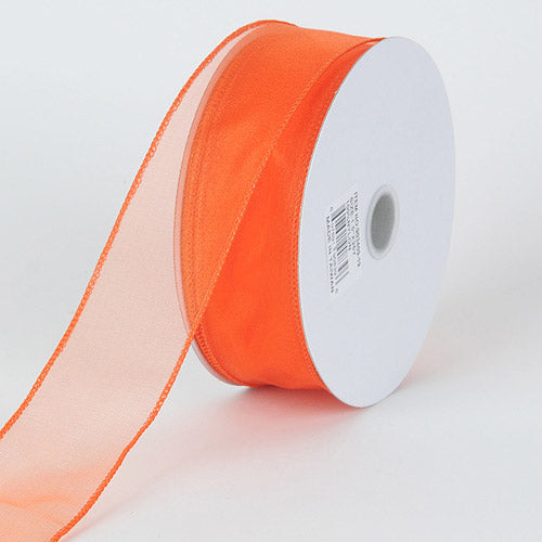 Orange - Organza Ribbon Thick Wire Edge 25 Yards - ( W: 1 - 1/2 Inch | L: 25 Yards ) BBCrafts.com
