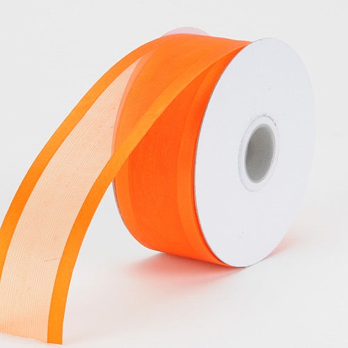 Orange - Organza Ribbon Two Striped Satin Edge - ( 1 - 1/2 Inch | 100 Yards ) BBCrafts.com