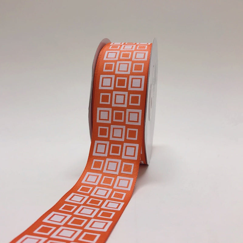 Orange - Square Design Grosgrain Ribbon ( 1 - 1/2 Inch | 25 Yards ) BBCrafts.com