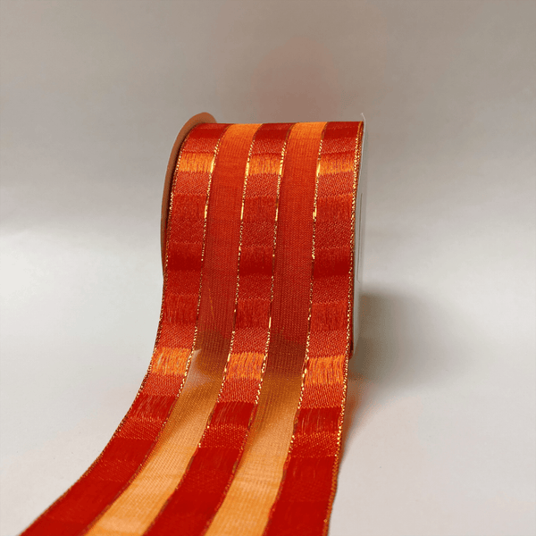 Orange with Gold - Sheer Organza with Satin Ribbon - ( 2 - 1/2 Inch | 25 Yards ) BBCrafts.com