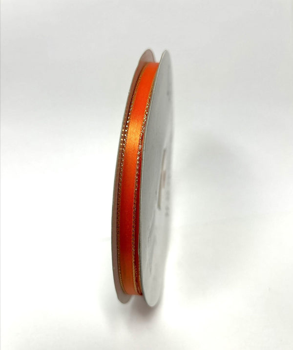 Satin Ribbon Lurex Edge Orange with Gold Edge W: 3/8 Inch | L: 50 Yards