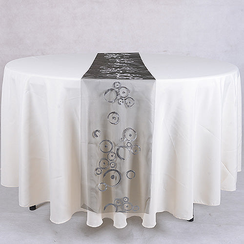 Organza Table Runners Black Silver ( 14 Inch x 108 Inches ) BBCrafts.com