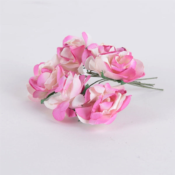 Paper Flowers- Ivory w. Fuchsia (6x12) BBCrafts.com