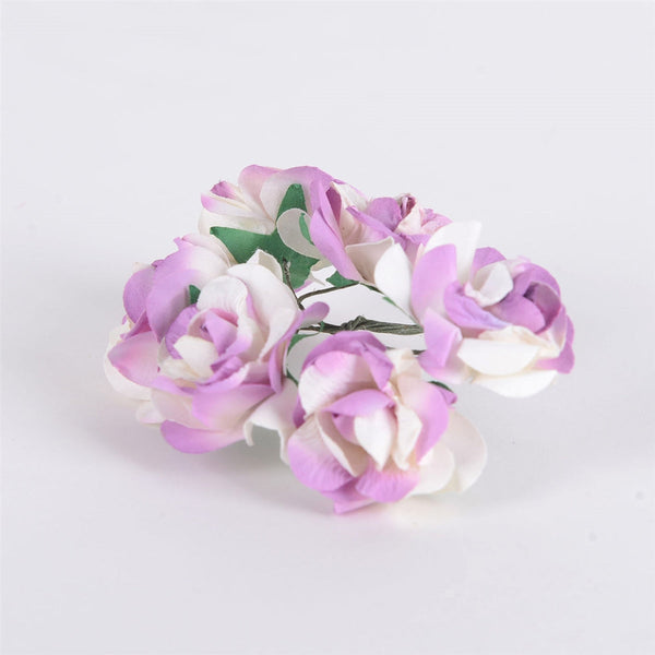 Paper Flowers- Ivory w. Purple (6x12) BBCrafts.com