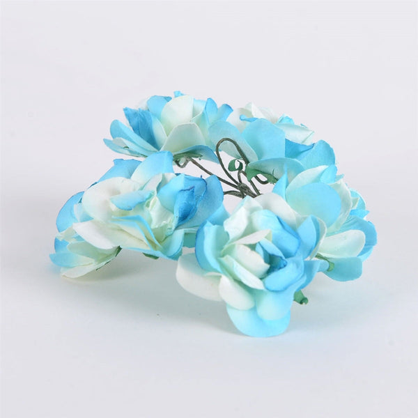 Paper Flowers- Ivory w. Turquoise(6x12) BBCrafts.com