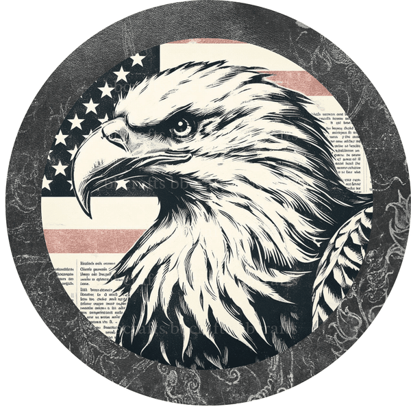 Patriotic Metal Sign: AMERICAN EAGLE - Wreath Accent - Made In USA BBCrafts.com