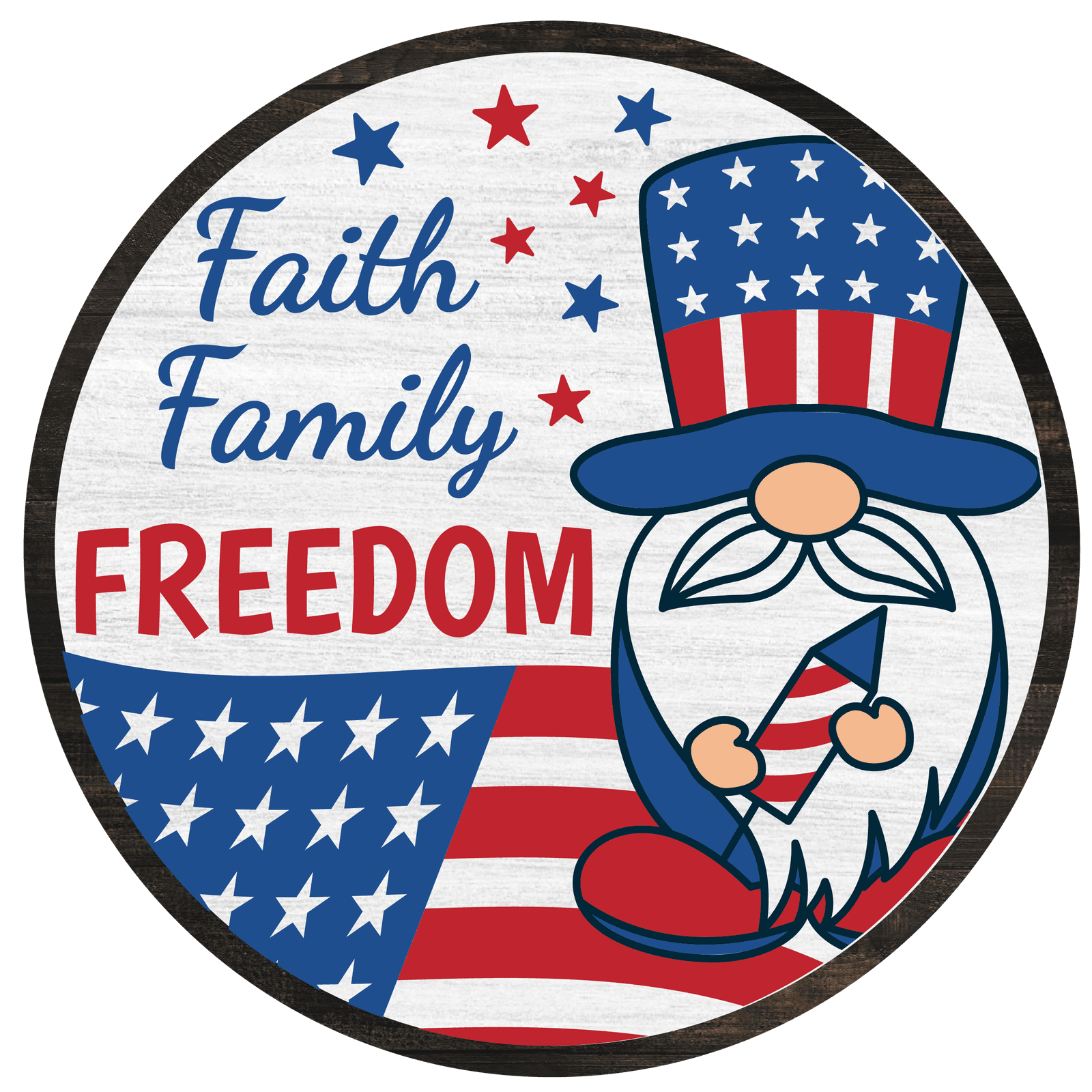 Gnome Faith Family Freedom Metal / Vinyl Sign - Made in USA