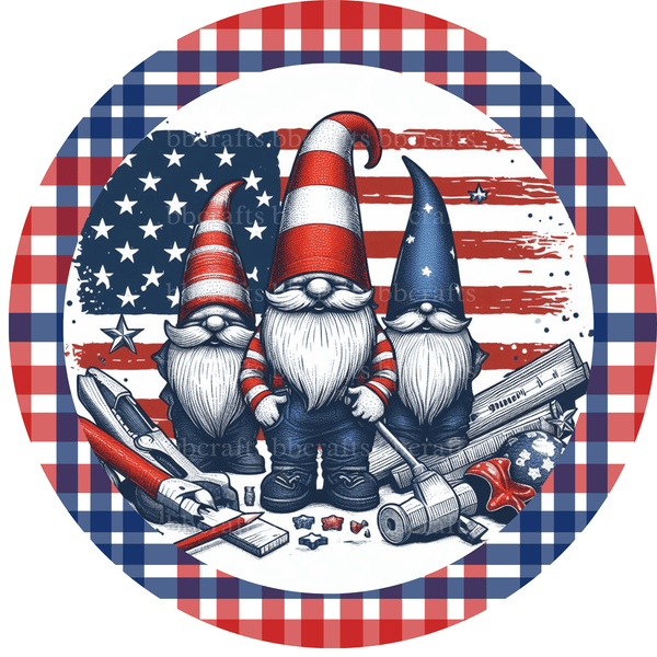 Patriotic Metal Sign: GNOME USA FLAG - Wreath Accent - Made In USA BBCrafts.com