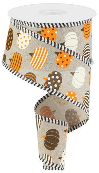 Patterned Pumpkins On Royal Drift Wired Edge Ribbon - ( 2-1/2 Inch | 10 Yards ) BBCrafts.com