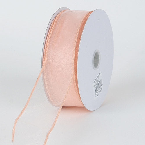 Peach - Organza Ribbon Thick Wire Edge 25 Yards - ( 2 - 1/2 Inch | 25 Yards ) BBCrafts.com