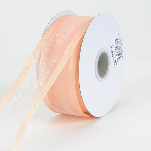 Peach - Organza Ribbon Two Striped Satin Edge - W: 1-1/2 inch | L: 100 Yards