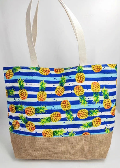 Women’s Canvas Beach Tote Bags Combo Set of 3 – Summer Sparkle, Pineapple & Monstera Print Large Pool & Travel Totes