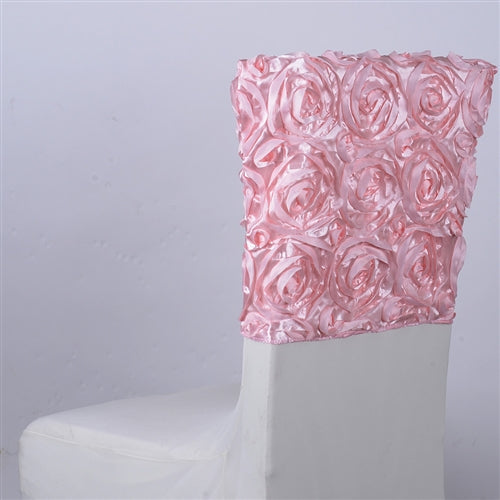 Pink 16 Inch x 14 Inch Rosette Satin Chair Top Covers BBCrafts.com