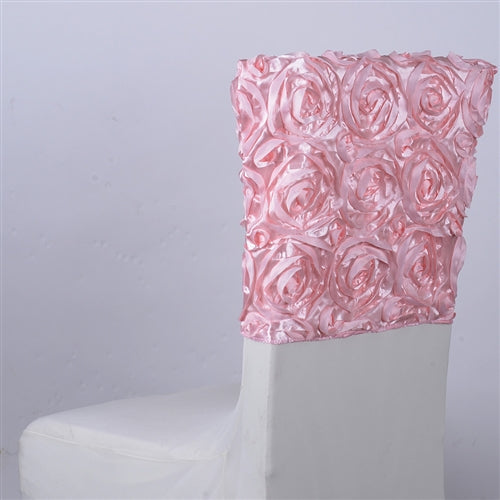 Pink 16 Inch x 14 Inch Rosette Satin Chair Top Covers BBCrafts.com