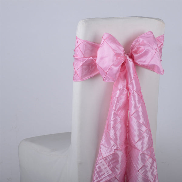 Pink - 7 inch x 108 inch Pintuck Satin Chair Sash - Pack of 10