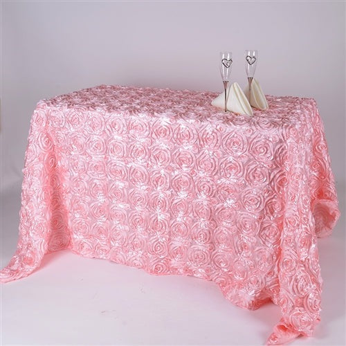 Pink 90 Inch x 132 Inch Rosette Tablecloths