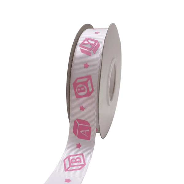 Pink - BABY Blocks - Grosgrain Ribbon Baby Design ( W: 7/8 Inch | L: 25 Yards ) BBCrafts.com