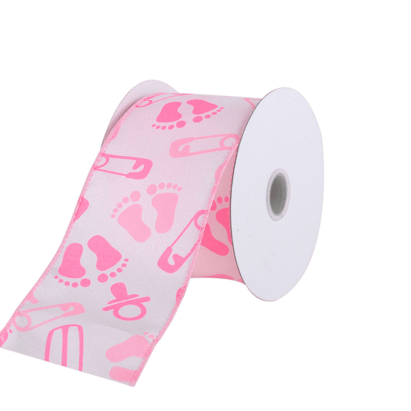 Pink Baby Print Satin Wired Ribbon 2.5''x10yds BBCrafts.com