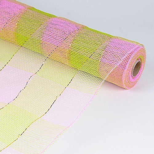 Pink Green - Floral Mesh Wrap Two Color Design - ( 21 Inch x 10 Yards ) BBCrafts.com