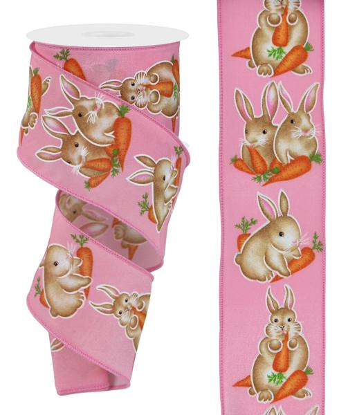Pink Multi - Bunnies With Carrots Ribbon - ( 2-1/2 Inch | 10 Yards ) BBCrafts.com