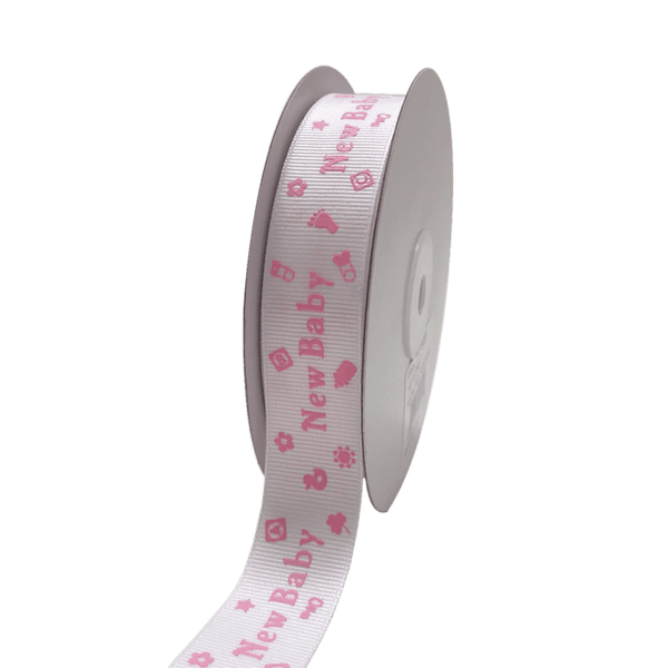 Pink - New Baby - Grosgrain Ribbon Baby Design ( W: 7/8 Inch | L: 25 Yards ) BBCrafts.com