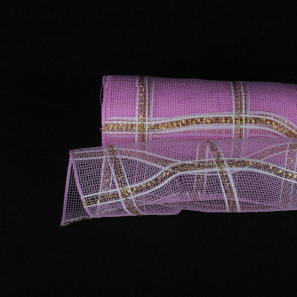Pink - Poly Deco Xmas Check Mesh Metallic Stripe - ( 21 Inch x 10 Yards ) BBCrafts.com