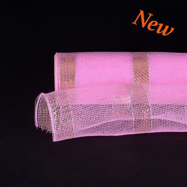 Pink with Gold Lines Christmas Mesh - 21 Inch x 10 Yards BBCrafts.com