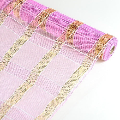 Pink with Gold - Poly Deco Xmas Check Mesh Metallic Stripe - ( 21 Inch x 10 Yards ) BBCrafts.com