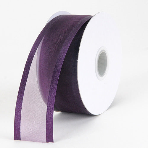 Plum - Organza Ribbon Two Striped Satin Edge - ( 5/8 Inch | 25 Yards ) BBCrafts.com