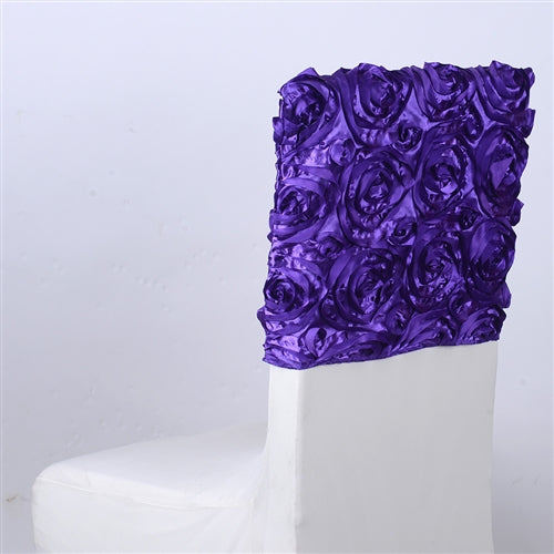 Purple 16 Inch x 14 Inch Rosette Satin Chair Top Covers BBCrafts.com