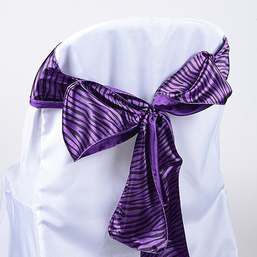 Purple - Animal Print Satin Chair Sash - ( Pack of 10 Pieces - 6 inches x 106 inches ) BBCrafts.com