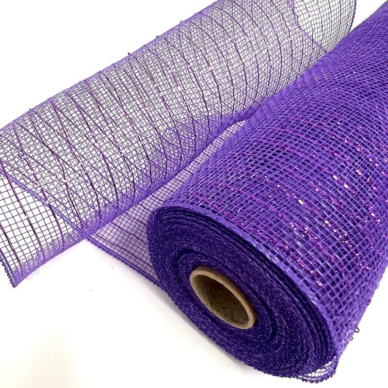Purple - Deco Mesh Wrap Metallic Stripes - ( 10 Inch x 10 Yards ) BBCrafts.com