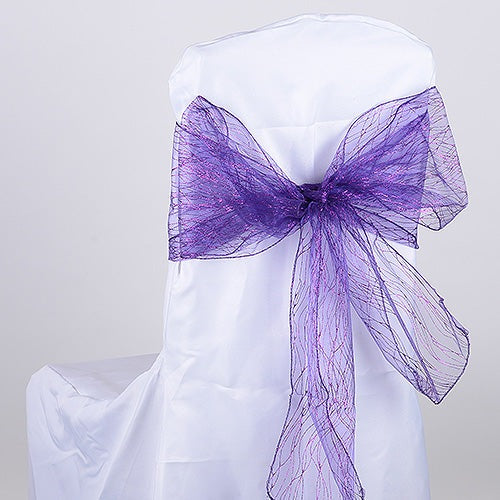 Purple - Glitter Organza Chair Sash - ( Pack of 10 Pieces - 8 inches x 108 inches ) BBCrafts.com
