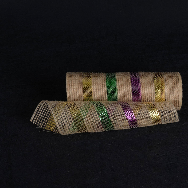 Purple Green Gold Metallic Stripes Burlap Mesh ( 10 Inch x 10 Yards ) BBCrafts.com